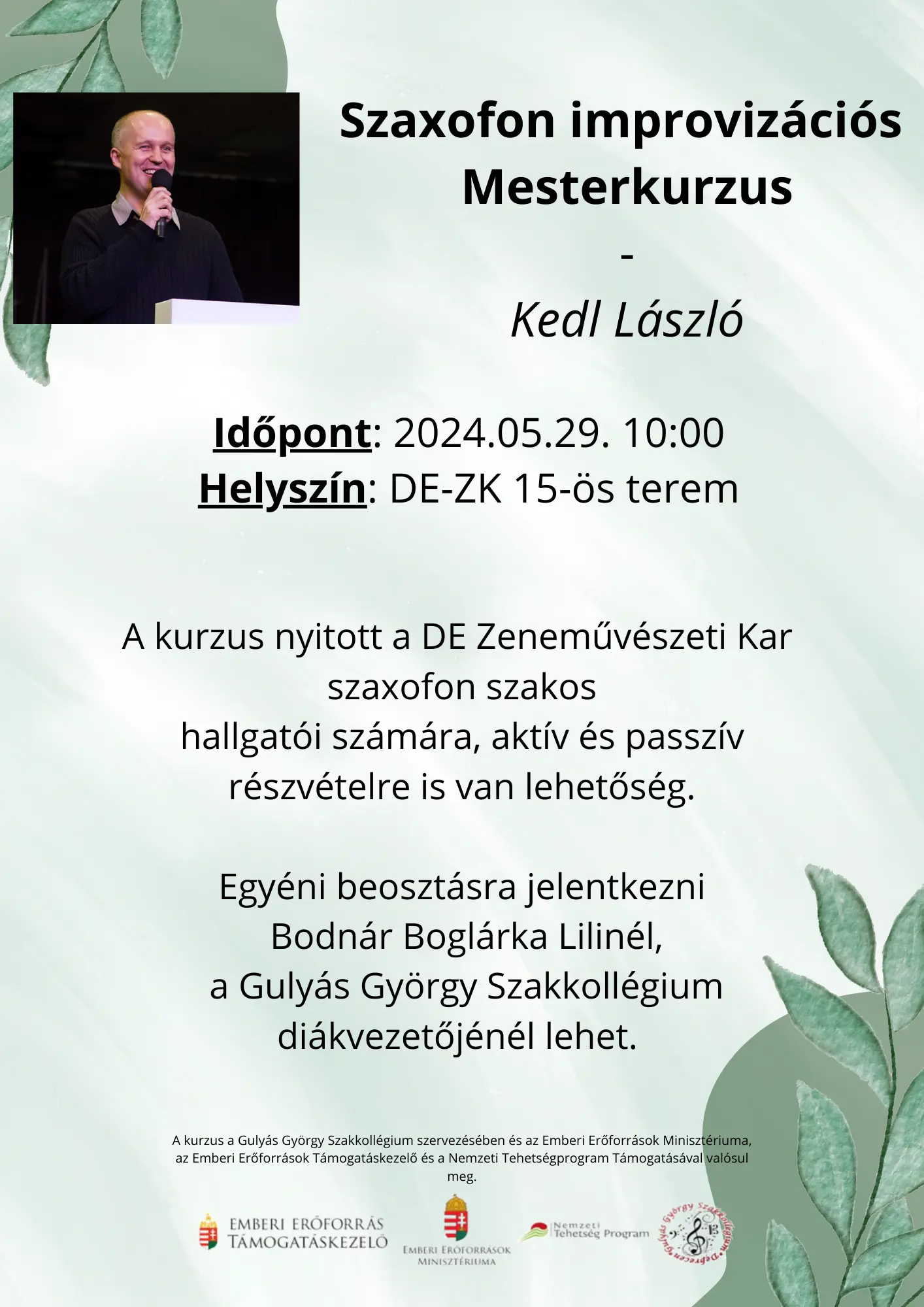 Szaxofon improviz&aacute;ci&oacute;s mesterkurzus 